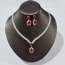 闪亮玻璃水晶吊坠项链和耳环套装，奢华晚会女士首饰套装，完美的项链和耳环礼品套装