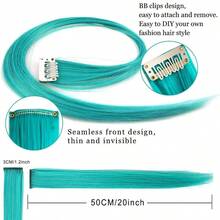 PCS Colored Hairpieces Multi-Colors Party High Clip In Hair Heat-Resistant Synthetic Hair Extensions 20 Inch Teal - Teal - View 3