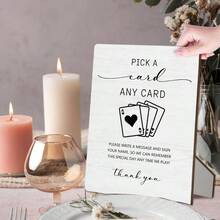 Pick A Card Sign, Wedding Guest Book Wooden Stand Sign 5 InchX7 Inch, Wedding Playing Cards Table Decor Ceremony Reception White 01, 5x7 Inch - 8"X11.2" + White 01 - View 3