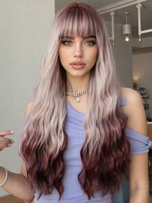 长款波浪卷发合成假发，黑棕渐变色 - 自然逼真，耐热纤维，适合日常佩戴和派对场合 - 彩色 - 查看 9