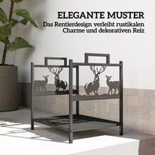 Outsunny Kaminholzregal Für Innen 42.5 X 33.5 X 43 Cm Brennholzregal Für Kamin Ofen Aus Metall Schwarz - Black - View 6