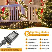 Christmas Tree Lights, Optional (100/200/300/400/500/800 LED) Christmas Light Plug, 8 Modes, Waterproof Outdoor Christmas Lights Suitable For Both Indoor And Outdoor Use, Parties, Terraces, Weddings, Christmas Decorations String Lights. - 美規A型插(110-127V) - 查看 4