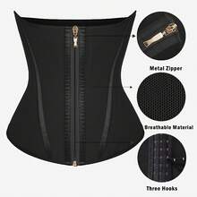 Women's Waist Trainer With Zipper Closure & Hooks Corset, Ideal For Gym, Everyday Casual Wear, Available In Black, Beige And Pink Colors XYZU - 黑色 - 查看 3