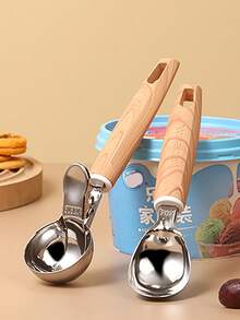 1pc Stainless Steel Manual Ice Cream Scoop, Round Shape Fruit & Shaved Ice Spoon