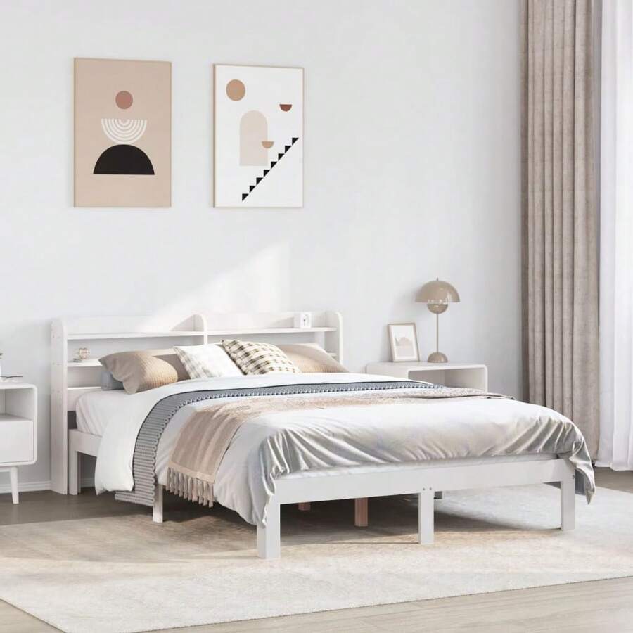 vidaXL Bettgestell Mit Kopfteil Ohne Matratze, Weiß, 140 X 190 Cm