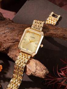 1pc Minimalist Roman Numeral Dial Stainless Steel Strap Quartz Watch, Suitable For Birthday, Back To School, Vacation, Halloween Gifts - Gold - View 4