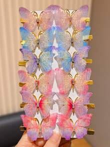 12pcs Shiny Colorful Butterfly Hair Clips, Add Charm To Your Hair, Suitable For Daily And Casual Wear - All Season Fashion, Perfect Hair Accessory Gift For Cute Girls, Applicable For School, Outdoor Activities, Dates, Parties, Beach Photos, Butterfly Hair Clips, Girls' Favorite Things - Multicolor - View 4
