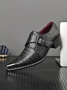 1 đôi giày nam Chelsea mũi vuông bằng da PU dập vân cá sấu, khóa cài đinh tán, đế cao su bền chắc, kiểu dáng casual, thích hợp cho các buổi tiệc và hẹn hò. - màu đen - Xem 9