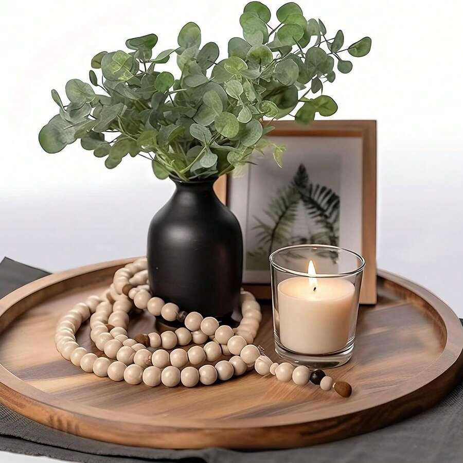 1pc/4pcs Round Acacia Wood Serving Tray, Natural Wooden Plate For Food, Coffee Table Decor, Vanity Organizer & Candle Holder - Farmhouse Kitchen Essentials - Brown - View 1
