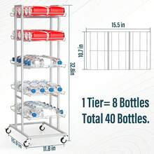 5-Tier Rolling Water Bottle Organizer Rack With Wheels, Freestanding Drink Storage Holder, Space-Saving Beverage Storage For Pantry Kitchen Living Room Office - Silver - View 2