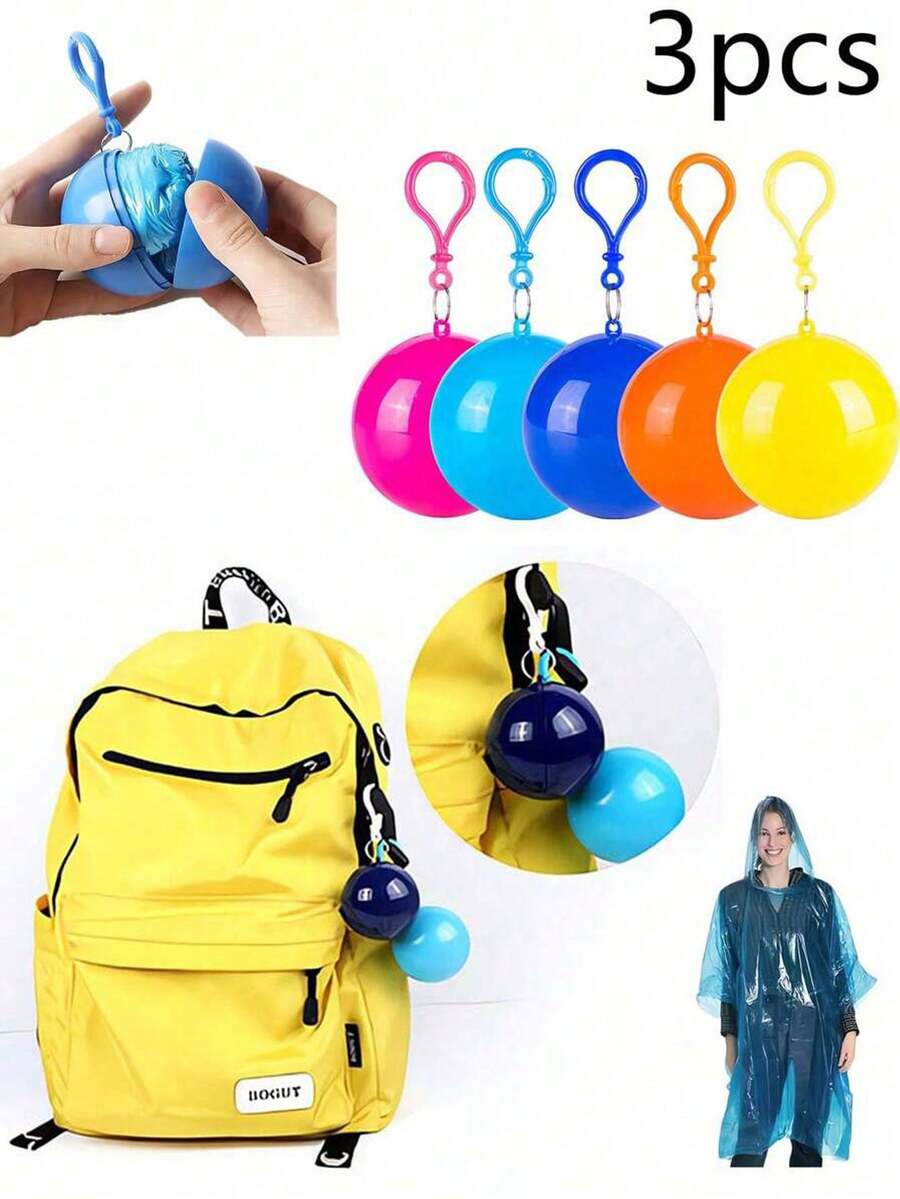 Random Color Disposable Raincoat Keychain, Portable Emergency Raincoat Poncho, Suitable For Hiking And Camping, Unisex Plastic Raincoat, Disposable Raincoat, Compressed Thickened Waterproof Spherical Raincoat, Convenient For Outdoor Travel, Sports, Fishing, Camping, Cycling And Other Outdoor Activities. - Multicolor - View 1