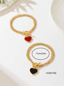 1pc Fashionable & Versatile, Cute Metal Heart, O-Ring Chain Women Bracelet Set, Suitable For Daily Wear, Valentine's Day Gift, Cute Girly Style, Graduation Gift - Heart Bracelet - View 4