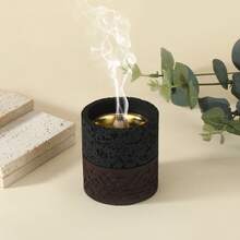 1个木纹雕刻几何图案香薰炉，轻巧便携，适合家居装饰、卧室、客厅、茶室、办公室、餐厅、冥想、桌面摆设、节日用品、送给女性朋友的礼物、冬季礼物 - 洞石多色 - 查看 11