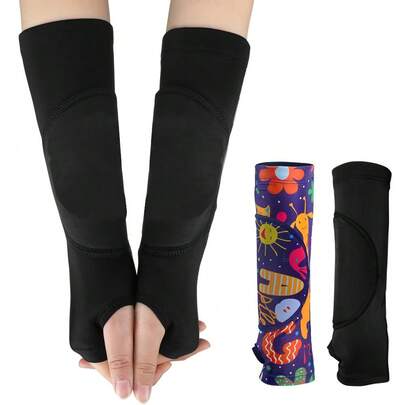 1 đôi ống tay bóng chuyền thể thao, unisex dành cho trẻ em và thanh thiếu niên, có lớp đệm và lỗ xỏ ngón cái.