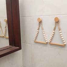 1/2pcs Rope Toilet Paper Holder, Personalized Bathroom Tissue Roll Dispenser, No Drilling Wall Mounted Toilet Paper Rack, Kitchen Hanging Paper Towel Holder With Wooden Beads Bathroom Accessories Bathroom Tools - Beige - View 8