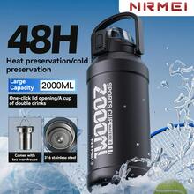 NRMEI Insulated Water Bottle With Straw, Double-Wall Vacuum, Large Stainless Steel Insulated Water Bottle With Handle, Perfect For Sports And The Gym - Gradient Gray - 64oz - 查看 2