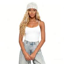 Crochet Beanie For Women Fashion Knit Hat Soft Stretchy Skull Cap With Pearl Bows For Outdoor Activities - trắng - Xem 4