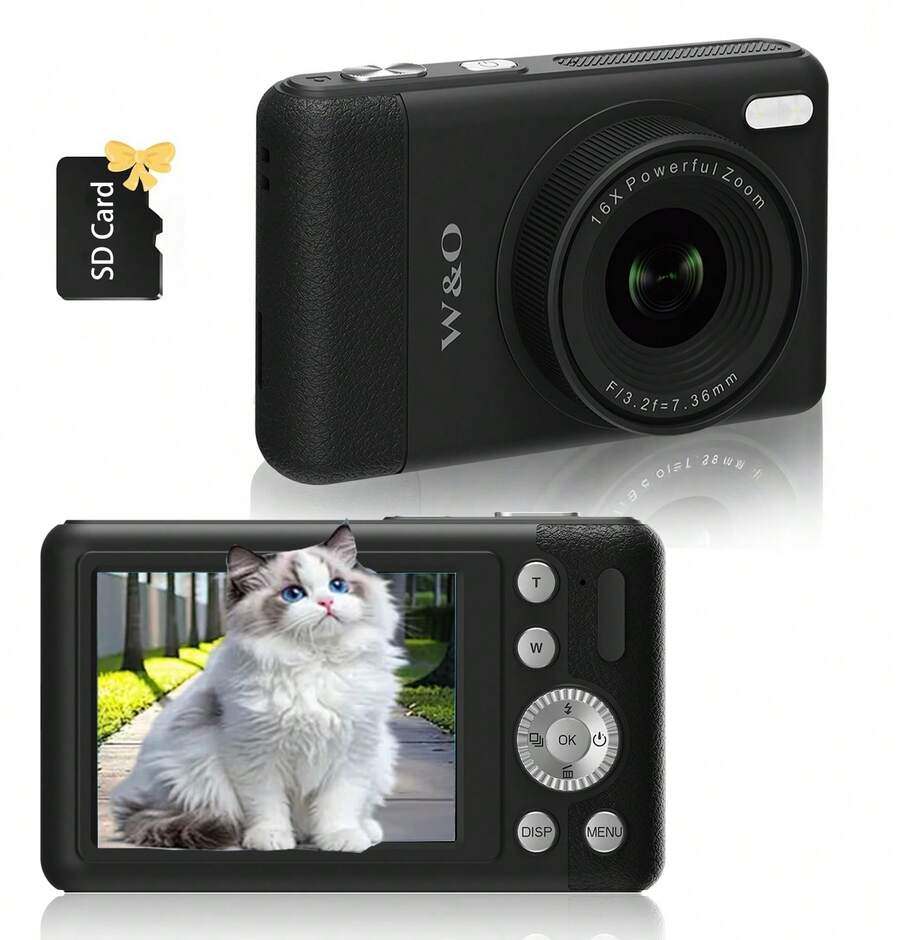 [Instant Print Digital Camera] 3-In-1 Digital Camera With Instant 1-Second Photo Printing | 2.8" 1080P FHD Screen, 16X Zoom & CCD Sensor - Portable MP3 Player & Puzzle Games, Includes SD Card/USB Cable/Lanyard - Black - Q8 - View 1