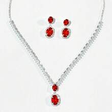 闪亮玻璃水晶吊坠项链和耳环套装，奢华晚会女士首饰套装，完美的项链和耳环礼品套装