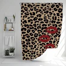 1pc 2D Flat Printed Christmas Shower Curtain,Leopard Print Red Lips Digital Print Shower Curtain,  Durable Polyester Fabric,Bathroom Curtains Shower With Plastic Hooks,Bathroom Decor,Room Decor,Home Decor,Bathroom Accessories - 彩色 - 查看 6