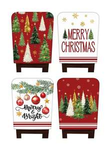 6PCS Merry Christmas Green Christmas Tree Christmas Baubles Green And Red Striped Plaid Red And White Chair Cover Set, Made Of Linen Polyester Material, Detachable And Easy To Clean, Suitable For Christmas Home Kitchen Dining Table Chair Decoration Protective Covers - Red - View 9