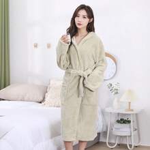 1pc Women Student Solid Color Jacquard Coral Fleece Soft Absorbent Warm Casual Home Cute Hooded Bathrobe Bath Robe Morning Robe Long Robe Loungewear Bathing Swimming Travel Personal Use Gift - Multicolor - View 9