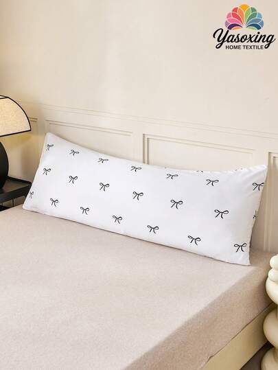 1pc 100% Black White Bow Print Pillowcase Without Filler Soft Breathable Pillow Covers With Envelope Closure Throw Pillow Cover For Bed Home, For Sofa, Living Room Farmhouse Style 20"X54"- Pillowcase Decor Pillocase, Gifts For Women&Men ,Insert Not Included, Machine Washable