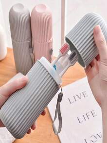 This High-Quality Travel Toothbrush Set Is An Ideal Choice For On-The-Go Oral Care, Including A Rinsing Cup And Toothpaste Holder. The Portable Travel Toothbrush Case Comes With A Rinsing Cup; Its Compact Design Saves Space And Features A Hygienic Toothbrush Cup. - Multicolor - View 4