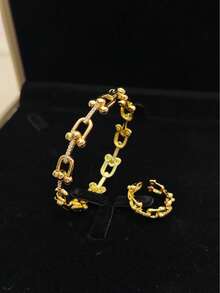 1 Set Stainless Steel Fashion Minimalist Horseshoe Clasp Jewelry Set, Stylish Chic Design For Everyday, Parties & Gatherings - Horseshoe Buckle Bracelet + Ring - View 10