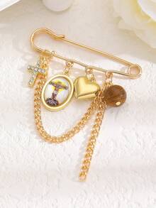 1件优雅复古基督教十字架，圣母玛利亚心形链条胸针，适合女性日常佩戴，也适合派对、节日、仪式、洗礼等场合，是送给朋友、家人、情侣的礼物，亦可作为珠宝首饰。 - 彩色 - 查看 8