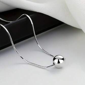 1pc S925 Sterling Silver Simple & Elegant Snake Bone Chain With Small Round Beads Necklace, Suitable For Daily Wear And Parties