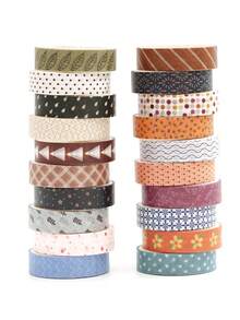 Bộ 20 cuộn băng dính Washi họa tiết cơ bản, băng dính giấy mỏng với các hình dán hoa, sao, mũi tên, trái tim, thích hợp cho nghệ thuật, DIY, sổ tay, kế hoạch, album ảnh, trang trí gói quà. - Nhiều màu - Xem 9