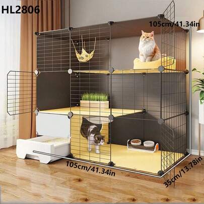 Cat Cage With Litter Box, All-In-One Home Use Small Cat Villa With Toilet, Large Free Space Cat Cage