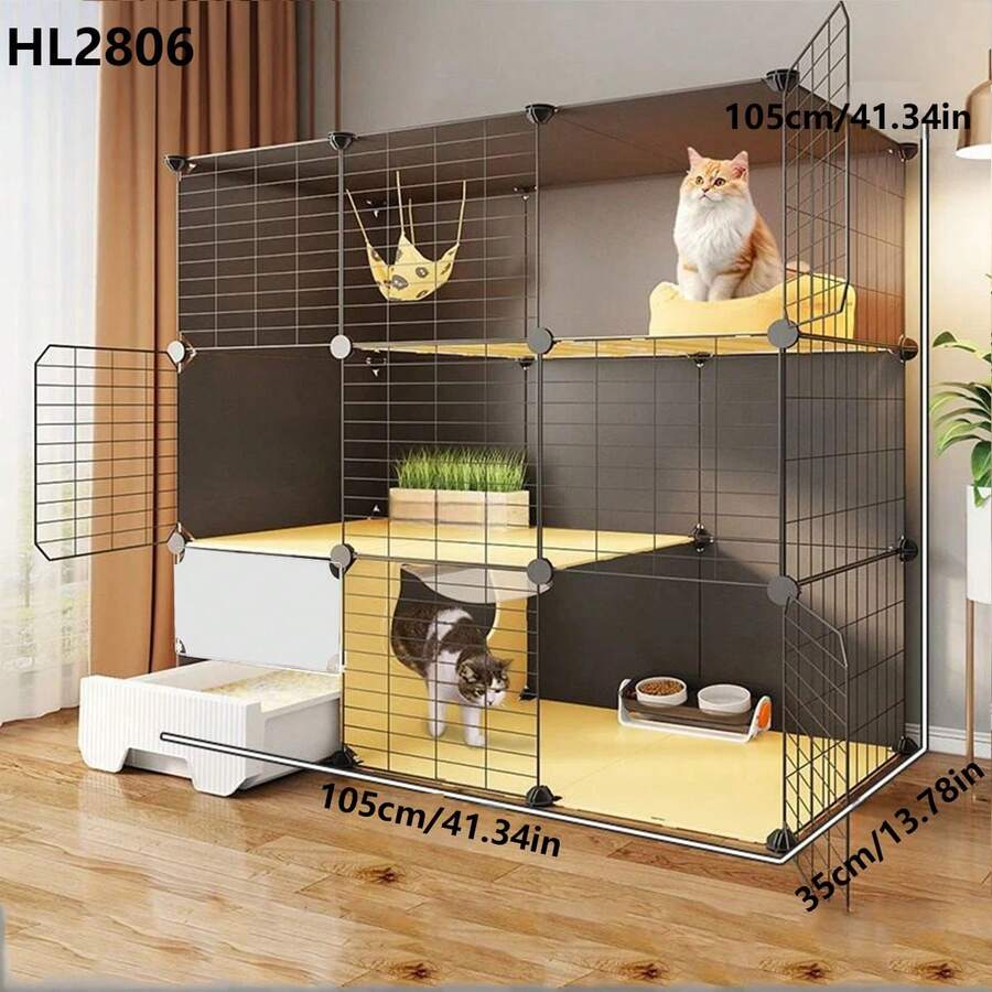 Cat Cage With Litter Box, All-In-One Home Use Small Cat Villa With Toilet, Large Free Space Cat Cage - Multicolor - View 1