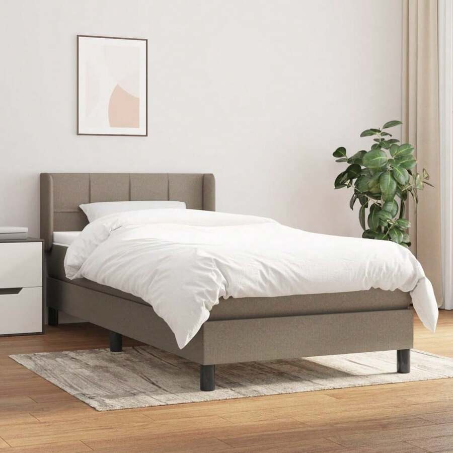 vidaXL Boxspringbett mit Matratze, Taupe, 100x200 cm, Stoff - Grigio - Visualizzare 1
