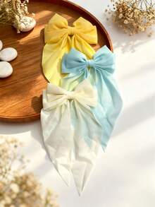 3pcs Women Solid Color Chiffon Bow Clip Hair Accessories Set, Cute Girly Everyday Commute Mesh Bow Hair Clips, Versatile Non-Damaging Half-Up Hairstyle, Claw Clips, Hair Slide, Hair Barrettes