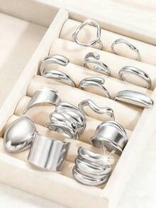 Set Cincin Logam 20/5pcs Gaya Bohemian Elegan Vintage dengan Motif Bunga, Mutiara, dan Batu Permata Berwarna-warni, Cocok untuk Pemakaian Sehari-hari dan Pesta - Gaya 28 - View 3