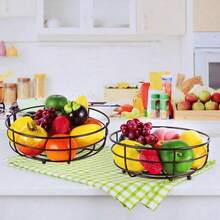 64oz Iron 2-Tier Fruit & Vegetable Basket Holder With Banana Hook, Black Kitchen Counter Produce Storage Rack - Multicolor - View 8