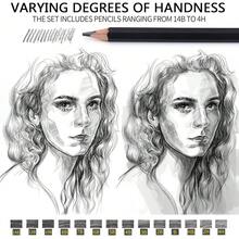 18 Pcs Sketching Pencils Set, Graphite Pencils (14B - 4H),Charcoal Pencils,Stumps,Vinyl Eraser,Kneaded Eraser,Sharpeners - 18-piece Sketch Pencil Set - View 4