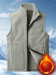 Chaleco acolchado cálido para hombres, forrado térmico, otoño/invierno - Caqui - Ver 3