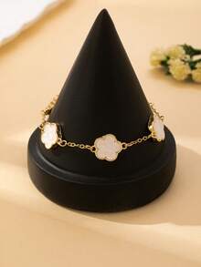 Set de 5 piezas de pulseras con dijes de trébol de colores a la moda, set de pulseras versátiles para mujer