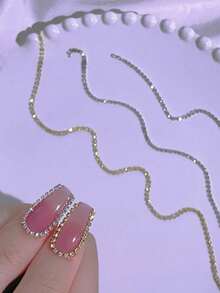 1pc 20cm Rhinestone Nail Chain, Minimalist Japanese Style Nail Jewelry, Super Shiny Silver Color Rhinestone Nail Chain, Nail Claw Chain, Color Retaining, Trimmable Nail Jewelry Chain For Finger Nail Decoration Nails Nail Supplies - Multicolor - View 1