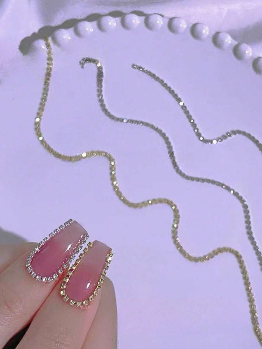 1pc 20cm Rhinestone Nail Chain, Minimalist Japanese Style Nail Jewelry, Super Shiny Silver Color Rhinestone Nail Chain, Nail Claw Chain, Color Retaining, Trimmable Nail Jewelry Chain For Finger Nail Decoration Nails Nail Supplies - Multicolor - View 1