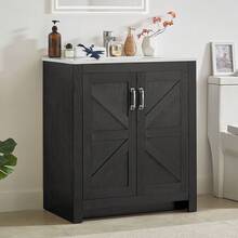 Vabches Bathroom Vanity With Sink Set,  24 Inch / 30 Inch Modern Bathroom Cabinet With Ceramic Basin & Doors, Freestanding Storage Cabinet With Adjustable Shelf, Vintage Vanity With Ceramic Sink - màu đen - Xem 1