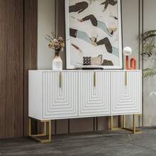 Modern 3-Türiges Sideboard Mit Verstellbaren Regalen, U-Förmigen Schranktüren Und Metallgriffen Und Sockel Für Esszimmer Und Küche (Weiß) - White - View 1