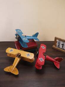 1 Piece, Vintage Biplane Model, Metal Aeroplane Bookshelf Ornament, Nostalgic-Style Desktop Display, Unique Gift For Aviation Enthusiasts. - Multicolor - View 4