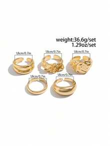 5pcs/Set Minimalist Geometric Liquid Metal Rings Set, Fashionable Punk Style Jewelry For Men, Adjustable - 5-piece Ring Set - View 4