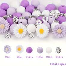 52pcs Silicone Daisy & Sunflower Rhinestone Beads - 12mm Round Sparkling Charm Beads With Floral Patterns For Jewelry Making, DIY Crafts, Keychains, Bracelets, Necklaces & Home Decor - Multi-Color Optional, Spacer Beads For Jewelry Supplies, Keychain Charms, Smooth Surface, Perfect For Crafters - Multicolor - View 10