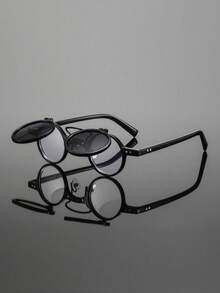 一副男士复古塑料圆形翻盖时尚眼镜，优雅简约的街头风格，适合散步、公园、野餐、聚会等多种场合。 - 彩色 - 查看 11