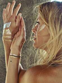 2 Sheets Body Art Temporary Tattoos Suitable For Women Or Men, Gold Foil Tattoos, European And American Style Geometric And Eye Patterns, Waterproof Fake Tattoos, Lasting 2-5 Days, Can Be Used On Hands, Arms, Neck, Shoulders, Chest, Waist, Legs, And Back, Suitable For Festivals, Parties, Gifts, Vacations, Music Festivals,Body Decoration. - Multicolor - View 5